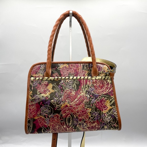 Patricia Nash Leather Satchel Handbag Metallic Paisley Top Handle Crossbody Bag - Picture 1 of 14